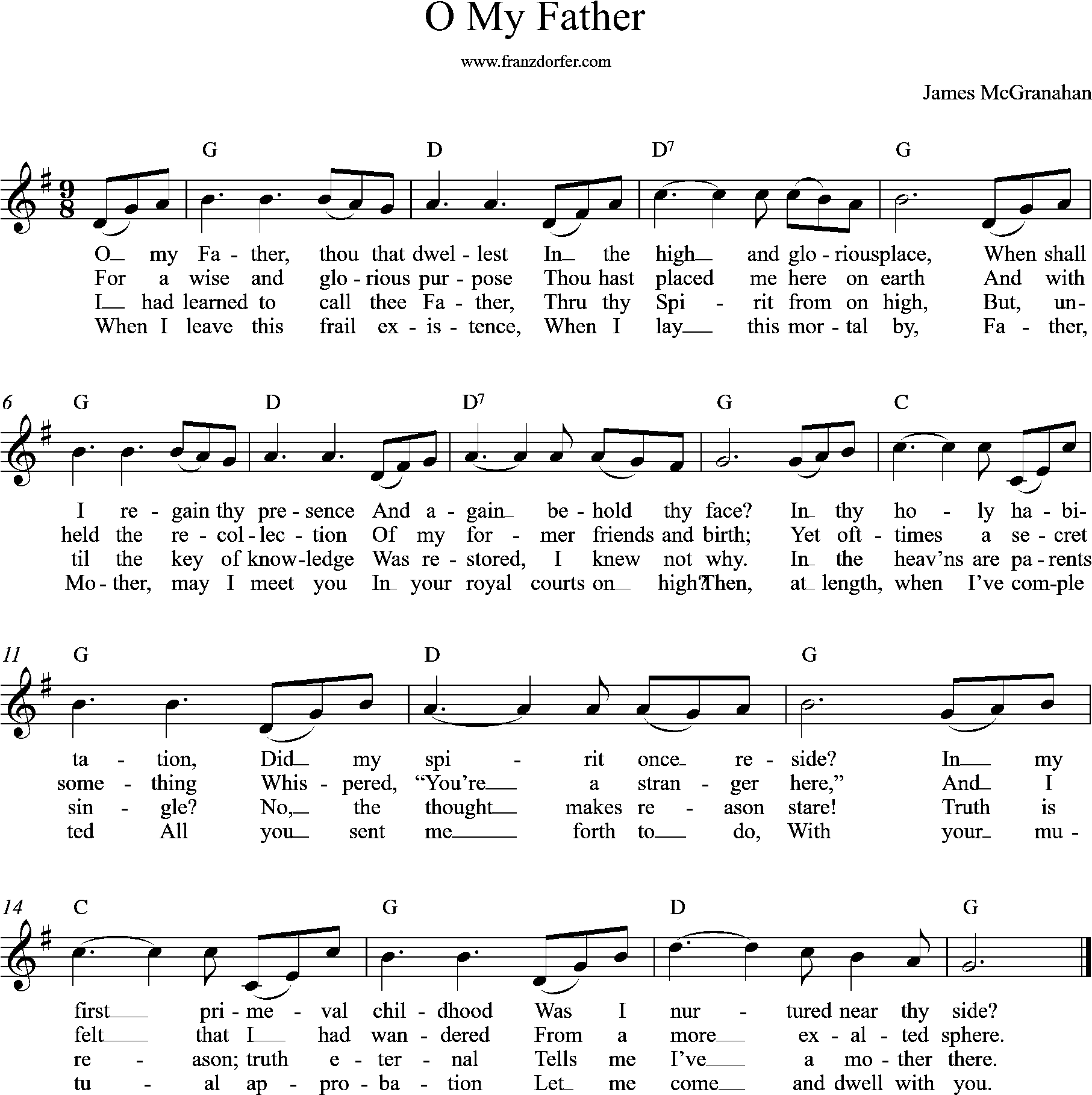 Leadsheet, music, O my Father, G-Major